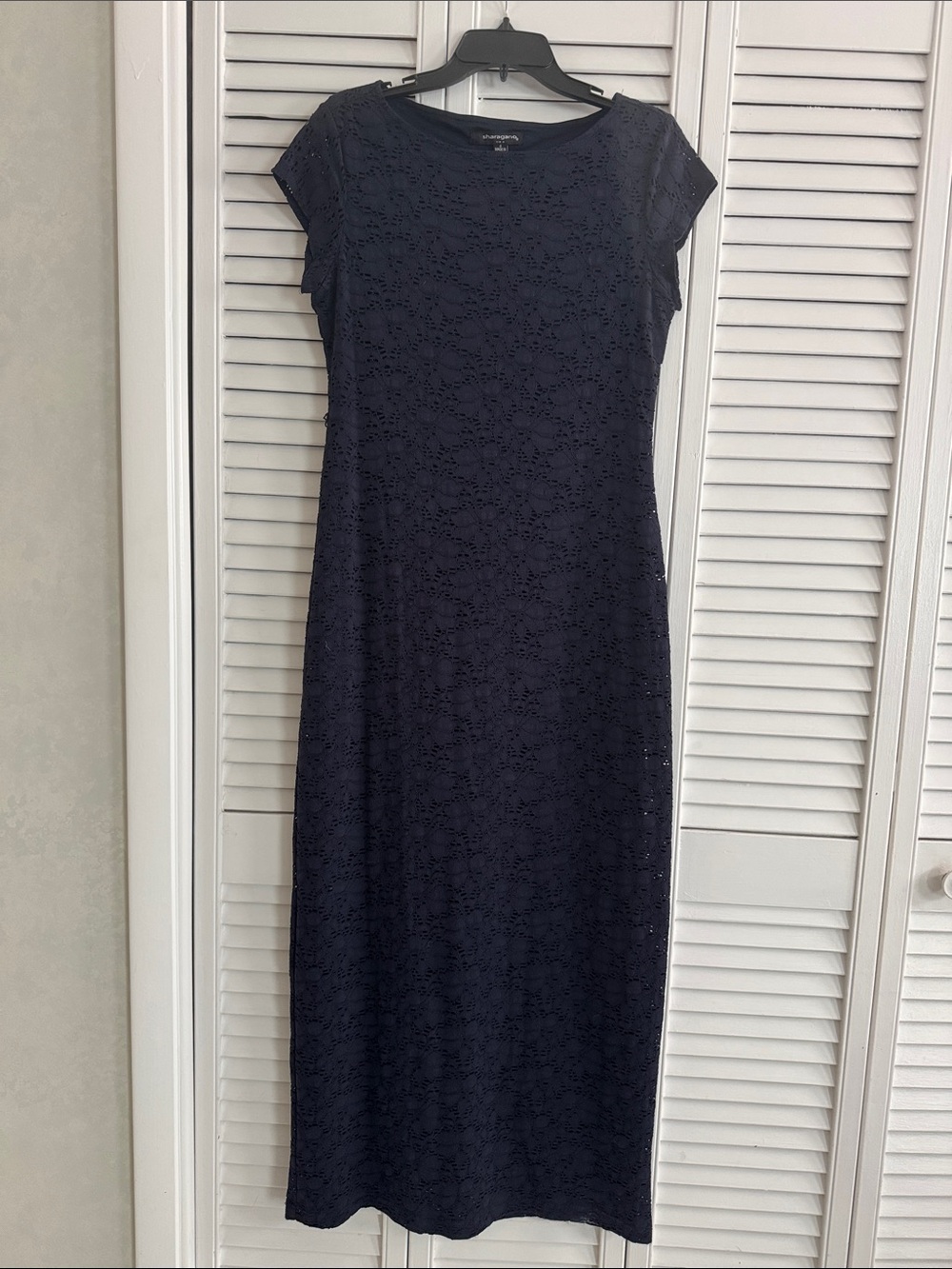 Sharagano Navy Eyelet Maxi Dress